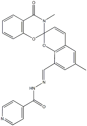 N'-[(3',4'-dihydro-2',6-dimethyl-4'-oxospiro[2H-chromene-2,2'-(2'H)-[1,3]-benzoxazine]-8-yl)methylidene]isonicotinohydrazide 化学構造式