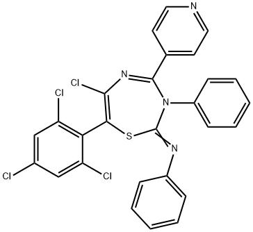 N-(6-chloro-3-phenyl-4-(4-pyridinyl)-7-(2,4,6-trichlorophenyl)-1,3,5-thiadiazepin-2(3H)-ylidene)-N-phenylamine Struktur