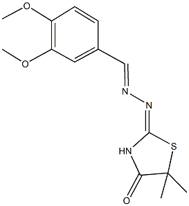 3,4-dimethoxybenzaldehyde (5,5-dimethyl-4-oxo-1,3-thiazolidin-2-ylidene)hydrazone 化学構造式