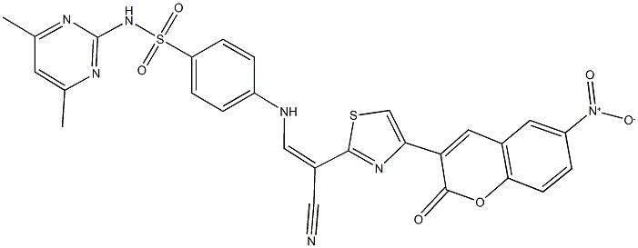 4-{[2-cyano-2-(4-{6-nitro-2-oxo-2H-chromen-3-yl}-1,3-thiazol-2-yl)vinyl]amino}-N-(4,6-dimethyl-2-pyrimidinyl)benzenesulfonamide|