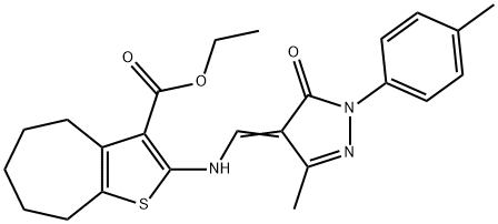 ethyl 2-({[3-methyl-1-(4-methylphenyl)-5-oxo-1,5-dihydro-4H-pyrazol-4-ylidene]methyl}amino)-5,6,7,8-tetrahydro-4H-cyclohepta[b]thiophene-3-carboxylate|