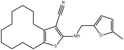 2-{[(5-methyl-2-furyl)methyl]amino}-4,5,6,7,8,9,10,11,12,13-decahydrocyclododeca[b]thiophene-3-carbonitrile 化学構造式