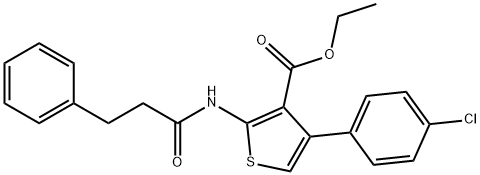 ethyl 4-(4-chlorophenyl)-2-[(3-phenylpropanoyl)amino]-3-thiophenecarboxylate 化学構造式