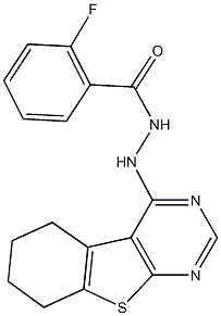 2-fluoro-N'-(5,6,7,8-tetrahydro[1]benzothieno[2,3-d]pyrimidin-4-yl)benzohydrazide Structure