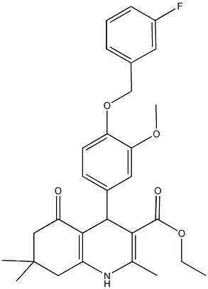 ethyl 4-{4-[(3-fluorobenzyl)oxy]-3-methoxyphenyl}-2,7,7-trimethyl-5-oxo-1,4,5,6,7,8-hexahydro-3-quinolinecarboxylate Structure