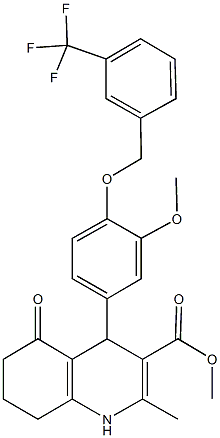 methyl 4-(3-methoxy-4-{[3-(trifluoromethyl)benzyl]oxy}phenyl)-2-methyl-5-oxo-1,4,5,6,7,8-hexahydro-3-quinolinecarboxylate Struktur