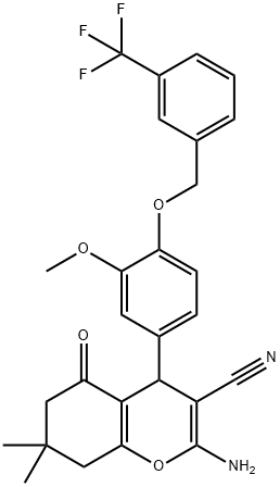 2-amino-4-(3-methoxy-4-{[3-(trifluoromethyl)benzyl]oxy}phenyl)-7,7-dimethyl-5-oxo-5,6,7,8-tetrahydro-4H-chromene-3-carbonitrile 结构式