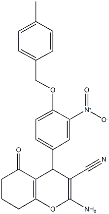 2-amino-4-{3-nitro-4-[(4-methylbenzyl)oxy]phenyl}-5-oxo-5,6,7,8-tetrahydro-4H-chromene-3-carbonitrile 结构式