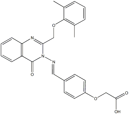 (4-{[(2-[(2,6-dimethylphenoxy)methyl]-4-oxo-3(4H)-quinazolinyl)imino]methyl}phenoxy)acetic acid 化学構造式