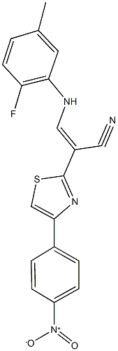 3-(2-fluoro-5-methylanilino)-2-(4-{4-nitrophenyl}-1,3-thiazol-2-yl)acrylonitrile Struktur