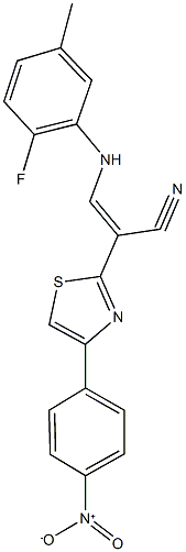 3-(2-fluoro-5-methylanilino)-2-(4-{4-nitrophenyl}-1,3-thiazol-2-yl)acrylonitrile 结构式