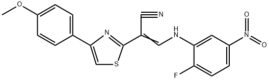 3-{2-fluoro-5-nitroanilino}-2-[4-(4-methoxyphenyl)-1,3-thiazol-2-yl]acrylonitrile Struktur