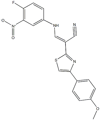 3-{4-fluoro-3-nitroanilino}-2-[4-(4-methoxyphenyl)-1,3-thiazol-2-yl]acrylonitrile 化学構造式