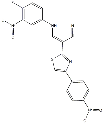 3-{4-fluoro-3-nitroanilino}-2-(4-{4-nitrophenyl}-1,3-thiazol-2-yl)acrylonitrile 化学構造式