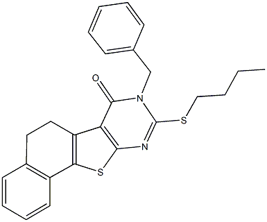 8-benzyl-9-(butylsulfanyl)-5,8-dihydronaphtho[2',1':4,5]thieno[2,3-d]pyrimidin-7(6H)-one 化学構造式