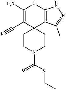 6-amino-5-cyano-3-methyl-2,4-dihydro-1'-ethylcarboxylspiro[pyrano[2,3-c]pyrazole-4,4'-piperidine] Structure