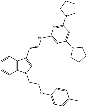 1-[2-(4-methylphenoxy)ethyl]-1H-indole-3-carbaldehyde [4,6-di(1-pyrrolidinyl)-1,3,5-triazin-2-yl]hydrazone Struktur