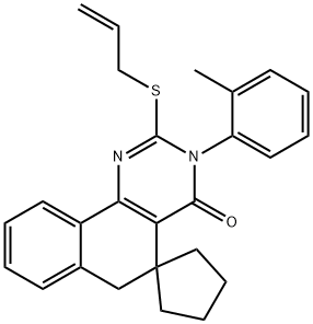 2-(allylsulfanyl)-3-(2-methylphenyl)-5,6-dihydrospiro(benzo[h]quinazoline-5,1'-cyclopentane)-4(3H)-one Structure