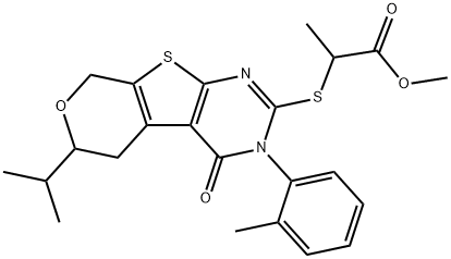 methyl 2-{[6-isopropyl-3-(2-methylphenyl)-4-oxo-3,5,6,8-tetrahydro-4H-pyrano[4',3':4,5]thieno[2,3-d]pyrimidin-2-yl]sulfanyl}propanoate,380868-58-6,结构式