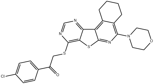 1-(4-chlorophenyl)-2-[(5-morpholin-4-yl-1,2,3,4-tetrahydropyrimido[4',5':4,5]thieno[2,3-c]isoquinolin-8-yl)sulfanyl]ethanone Structure