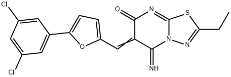6-{[5-(3,5-dichlorophenyl)-2-furyl]methylene}-2-ethyl-5-imino-5,6-dihydro-7H-[1,3,4]thiadiazolo[3,2-a]pyrimidin-7-one Structure