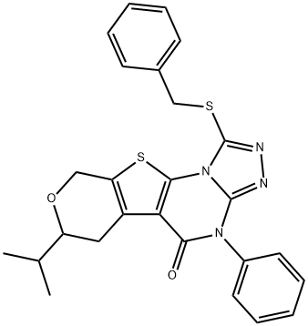 1-(benzylsulfanyl)-7-isopropyl-4-phenyl-6,9-dihydro-7H-pyrano[4',3':4,5]thieno[3,2-e][1,2,4]triazolo[4,3-a]pyrimidin-5(4H)-one,380877-88-3,结构式