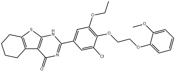 2-{3-chloro-5-ethoxy-4-[2-(2-methoxyphenoxy)ethoxy]phenyl}-5,6,7,8-tetrahydro[1]benzothieno[2,3-d]pyrimidin-4(3H)-one Struktur