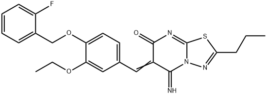 6-{3-ethoxy-4-[(2-fluorobenzyl)oxy]benzylidene}-5-imino-2-propyl-5,6-dihydro-7H-[1,3,4]thiadiazolo[3,2-a]pyrimidin-7-one Structure