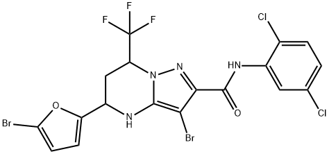 3-bromo-5-(5-bromo-2-furyl)-N-(2,5-dichlorophenyl)-7-(trifluoromethyl)-4,5,6,7-tetrahydropyrazolo[1,5-a]pyrimidine-2-carboxamide Structure