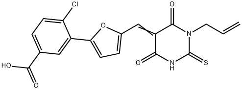 3-{5-[(1-allyl-4,6-dioxo-2-thioxotetrahydro-5(2H)-pyrimidinylidene)methyl]-2-furyl}-4-chlorobenzoic acid Struktur