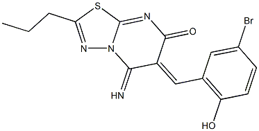 6-(5-bromo-2-hydroxybenzylidene)-5-imino-2-propyl-5,6-dihydro-7H-[1,3,4]thiadiazolo[3,2-a]pyrimidin-7-one 化学構造式