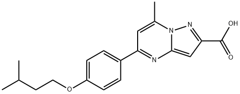 5-[4-(isopentyloxy)phenyl]-7-methylpyrazolo[1,5-a]pyrimidine-2-carboxylic acid 化学構造式