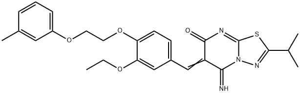 6-{3-ethoxy-4-[2-(3-methylphenoxy)ethoxy]benzylidene}-5-imino-2-isopropyl-5,6-dihydro-7H-[1,3,4]thiadiazolo[3,2-a]pyrimidin-7-one Structure