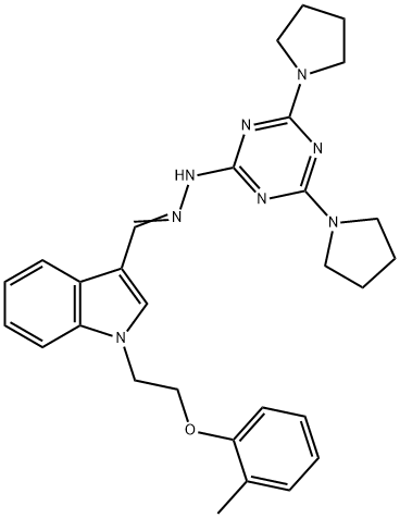 1-[2-(2-methylphenoxy)ethyl]-1H-indole-3-carbaldehyde (4,6-dipyrrolidin-1-yl-1,3,5-triazin-2-yl)hydrazone Structure