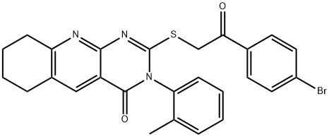 2-{[2-(4-bromophenyl)-2-oxoethyl]thio}-3-(2-methylphenyl)-6,7,8,9-tetrahydropyrimido[4,5-b]quinolin-4(3H)-one 化学構造式