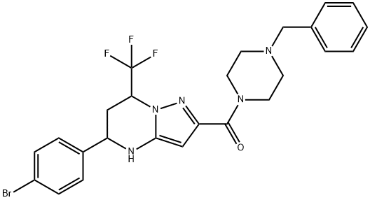 2-[(4-benzyl-1-piperazinyl)carbonyl]-5-(4-bromophenyl)-7-(trifluoromethyl)-4,5,6,7-tetrahydropyrazolo[1,5-a]pyrimidine Struktur