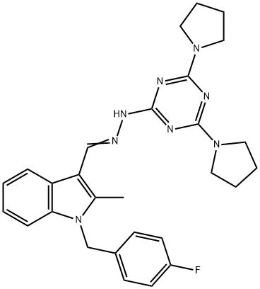 1-(4-fluorobenzyl)-2-methyl-1H-indole-3-carbaldehyde (4,6-dipyrrolidin-1-yl-1,3,5-triazin-2-yl)hydrazone Structure