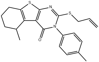 2-(allylsulfanyl)-5-methyl-3-(4-methylphenyl)-5,6,7,8-tetrahydro[1]benzothieno[2,3-d]pyrimidin-4(3H)-one Struktur