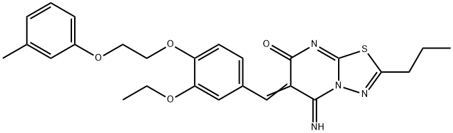 6-{3-ethoxy-4-[2-(3-methylphenoxy)ethoxy]benzylidene}-5-imino-2-propyl-5,6-dihydro-7H-[1,3,4]thiadiazolo[3,2-a]pyrimidin-7-one Structure