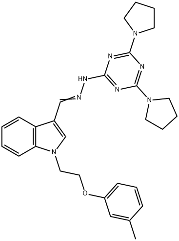 1-[2-(3-methylphenoxy)ethyl]-1H-indole-3-carbaldehyde [4,6-di(1-pyrrolidinyl)-1,3,5-triazin-2-yl]hydrazone Structure