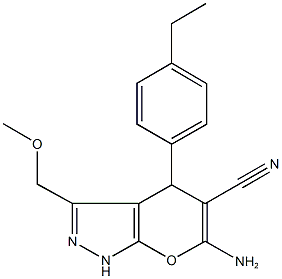 6-amino-4-(4-ethylphenyl)-3-(methoxymethyl)-1,4-dihydropyrano[2,3-c]pyrazole-5-carbonitrile 结构式