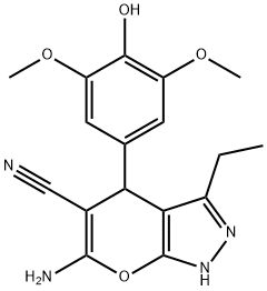 6-amino-3-ethyl-4-(4-hydroxy-3,5-dimethoxyphenyl)-1,4-dihydropyrano[2,3-c]pyrazole-5-carbonitrile Structure