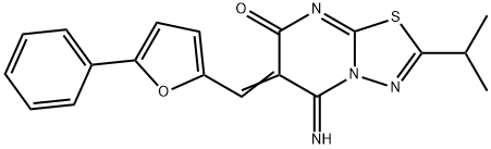 5-imino-2-isopropyl-6-[(5-phenyl-2-furyl)methylene]-5,6-dihydro-7H-[1,3,4]thiadiazolo[3,2-a]pyrimidin-7-one Struktur