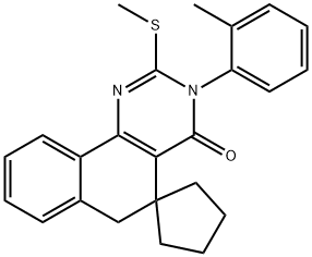 2-(methylsulfanyl)-3-(2-methylphenyl)-5,6-dihydrospiro(benzo[h]quinazoline-5,1'-cyclopentane)-4(3H)-one 结构式