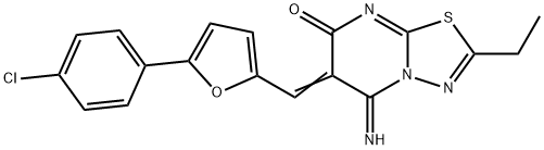 6-{[5-(4-chlorophenyl)-2-furyl]methylene}-2-ethyl-5-imino-5,6-dihydro-7H-[1,3,4]thiadiazolo[3,2-a]pyrimidin-7-one 化学構造式