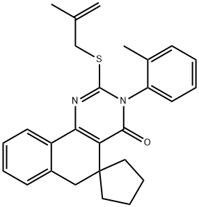 3-(2-methylphenyl)-2-[(2-methyl-2-propenyl)sulfanyl]-5,6-dihydrospiro(benzo[h]quinazoline-5,1'-cyclopentane)-4(3H)-one,381699-27-0,结构式