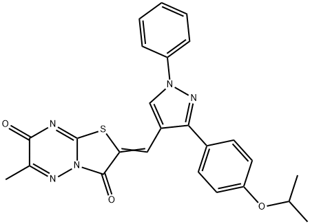 2-{[3-(4-isopropoxyphenyl)-1-phenyl-1H-pyrazol-4-yl]methylene}-6-methyl-7H-[1,3]thiazolo[3,2-b][1,2,4]triazine-3,7(2H)-dione 结构式