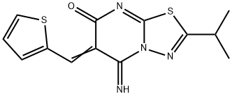5-imino-2-isopropyl-6-(2-thienylmethylene)-5,6-dihydro-7H-[1,3,4]thiadiazolo[3,2-a]pyrimidin-7-one Struktur