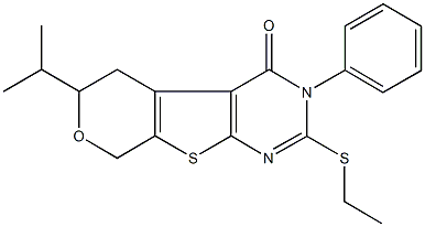 2-(ethylsulfanyl)-6-isopropyl-3-phenyl-3,5,6,8-tetrahydro-4H-pyrano[4',3':4,5]thieno[2,3-d]pyrimidin-4-one 化学構造式