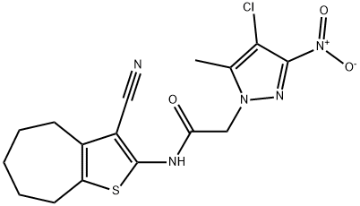 381708-15-2 2-{4-chloro-3-nitro-5-methyl-1H-pyrazol-1-yl}-N-(3-cyano-5,6,7,8-tetrahydro-4H-cyclohepta[b]thien-2-yl)acetamide